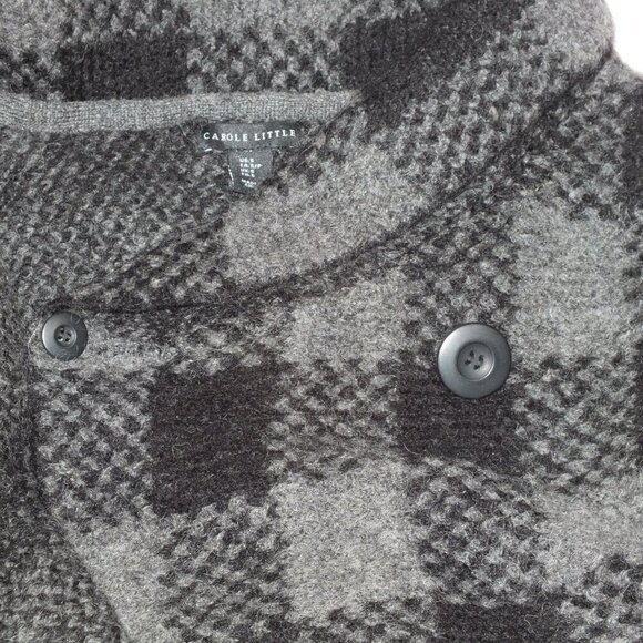 Vintage Carole Little Women's Black Gray Wool Jacket Plaid Wrap Double Button S - Picture 9 of 13